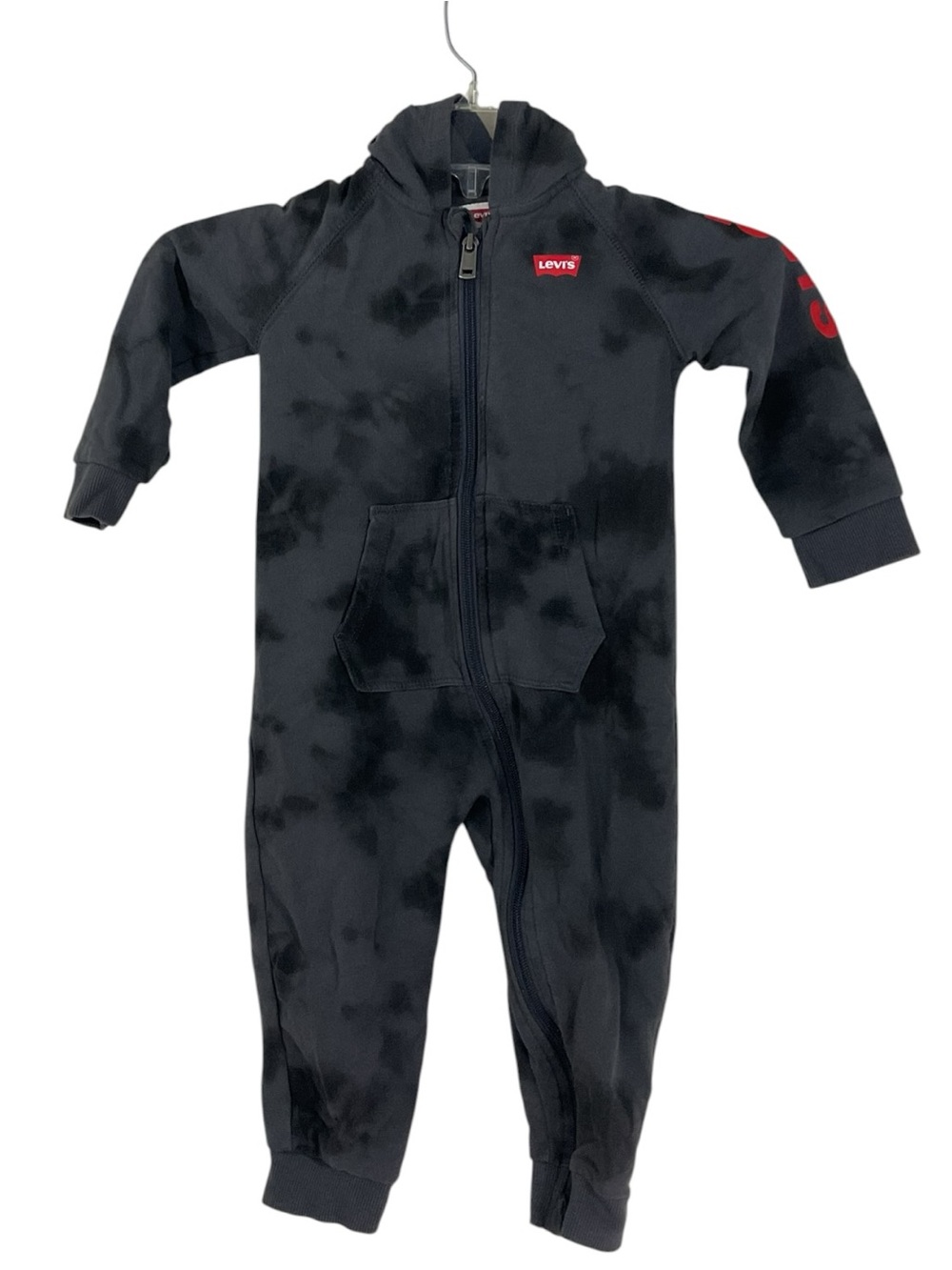 Levi’s Toddler 24M Tie Dye Hooded Coverall Full Zip One Piece Logo Gray Black
